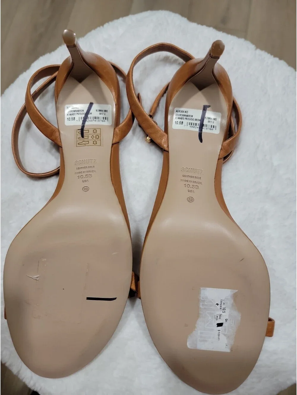 Schutz Womens Aurora Brown Leather Mid Heel Sandal Sz 10.5 B NEW $138